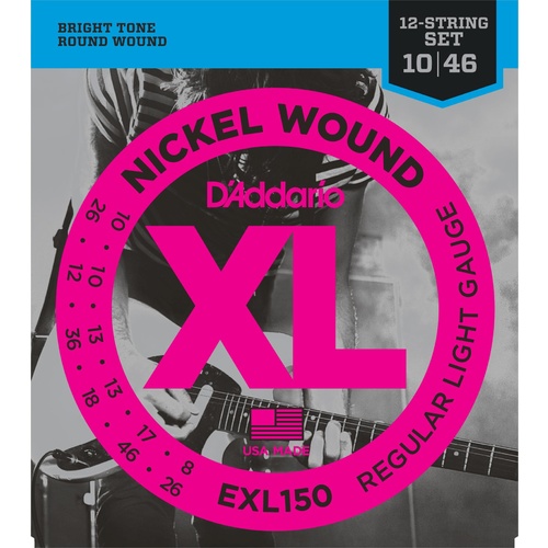 D'Addario EXL150 Nickel Wound Electric Guitar Strings, 12-String, Regular Light, 10-46