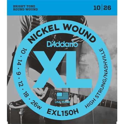 D'Addario EXL150H Nickel Wound Electric Guitar Strings, High-Strung-Nashville Tuning, 10-26