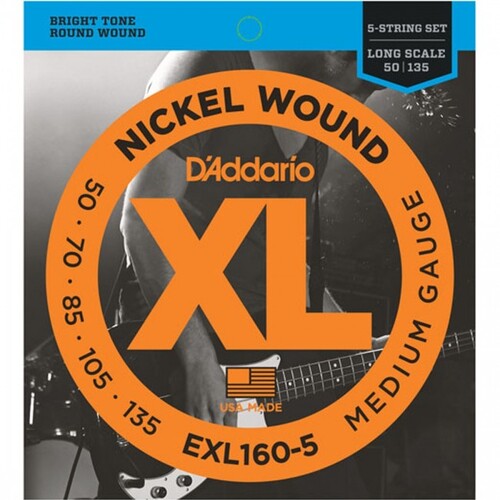 D'Addario EXL160-5 Bass Guitar Strings XL 5-Str Nickel Wound Long Scale 50-135 Medium