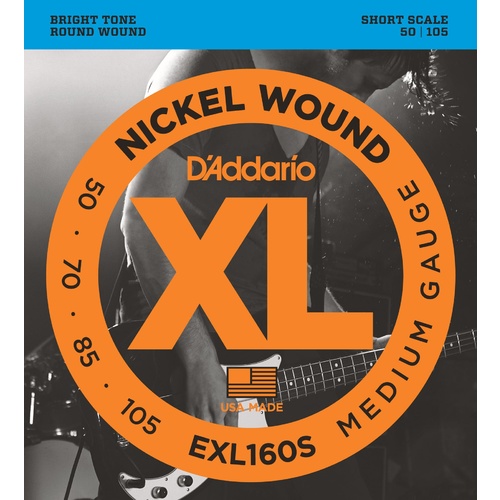 D'Addario EXL160s Nickel Wound Bass Guitar Strings, Medium, 50-105, Short Scale