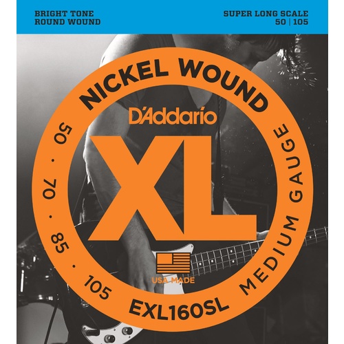 D'Addario EXL160SL Nickel Wound Bass Guitar Strings, Medium, 50-105, Super Long Scale