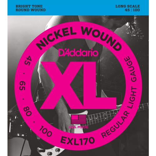 D'Addario EXL170 Nickel Wound Bass Guitar Strings, Light, 45-100, Long Scale