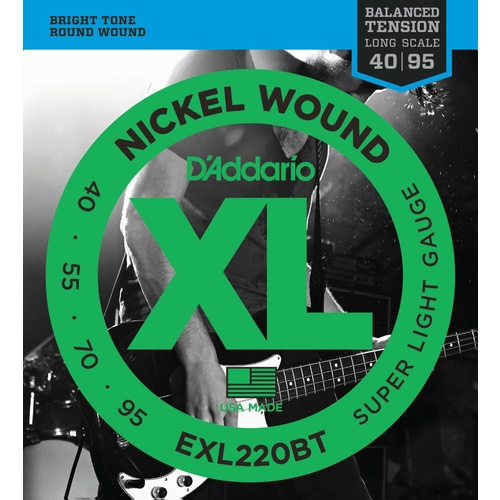 D'Addario EXL220BT Nickel Wound Bass Guitar Strings, Balanced Tension Super Light, 40-95
