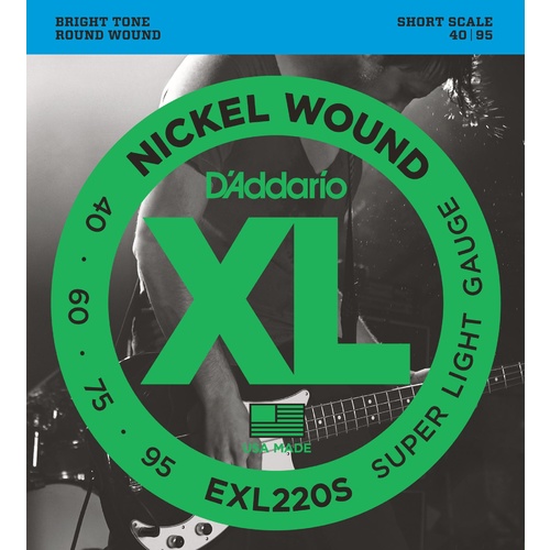 D'Addario EXL220S Nickel Wound Bass Guitar Strings, Super Light, 40-95, Short Scale