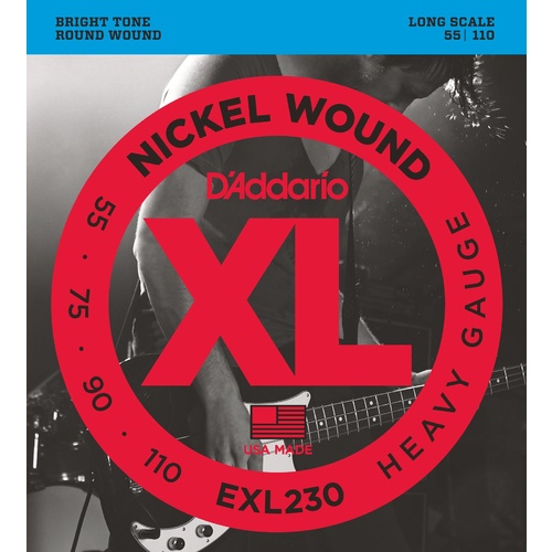 D'Addario EXL230 Nickel Wound Bass Guitar Strings, Heavy, 55-110, Long Scale