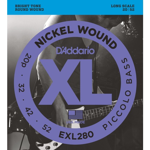 D'Addario EXL280 Nickel Wound Piccolo Bass Strings, 20-52, Long Scale