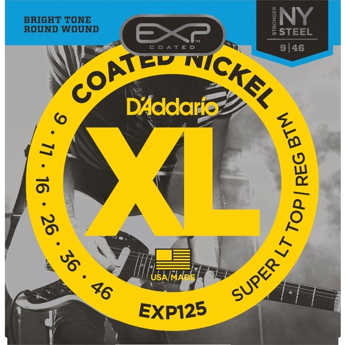 D'Addario EXP125 Coated Electric Guitar Strings, Super Light Top-Regular Bottom, 9-46