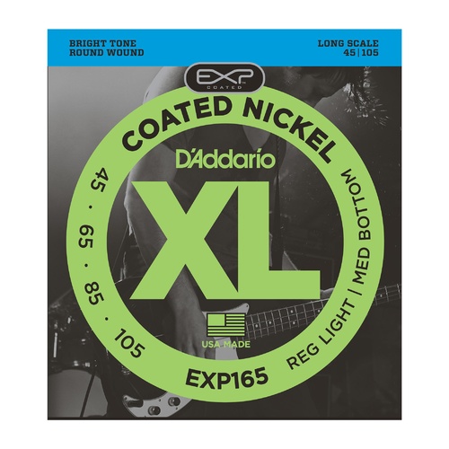 D'Addario EXP165 Coated Bass Guitar Strings, Light Top-Medium Bottom, 45-105, Long Scale
