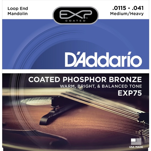 D'Addario EXP75 Coated Phosphor Bronze Mandolin Strings, Medium/Heavy, 11.5-41