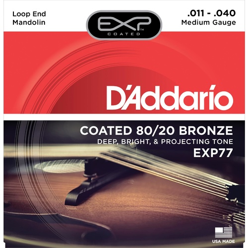 D'Addario EXP77 Coated 80/20 Bronze Mandolin Strings, Medium, 11-40