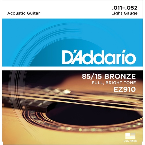 D'Addario EZ910 85-15 Bronze Acoustic Guitar Strings, Light, 11-52