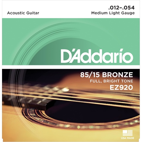 D'Addario EZ920 85-15 Bronze Acoustic Guitar Strings, Medium Light, 12-54