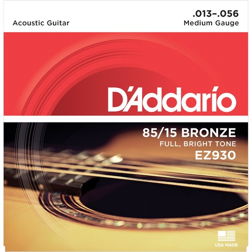 D'Addario EZ930 85-15 Bronze Acoustic Guitar Strings, Medium, 13-56