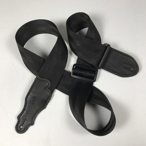 Franklin 2" Black Aviator Guitar Strap with Pebbled Glove Leather End Tab, Adjustable 38" to 60"