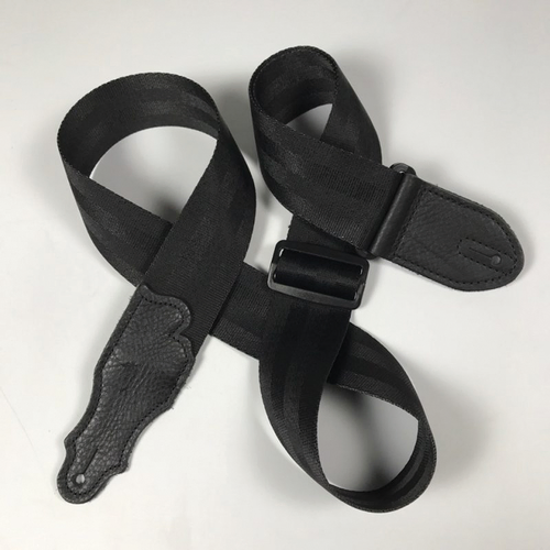 Franklin 2" Black Aviator Guitar Strap with Pebbled Glove Leather End Tab, Adjustable 38" to 60"