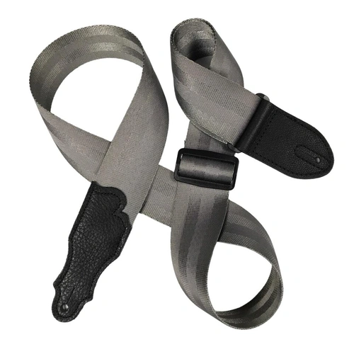 Franklin 2" Silver Aviator Guitar Strap with Pebbled Leather End Tab, Adjustable 38" to 60"