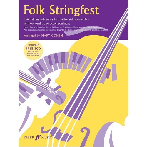 Folk Stringfest Score for Cello, Double Bass, Viola, Violin - Arranged by Mary Cohen, Includes Piano Score and Enhanced CD
