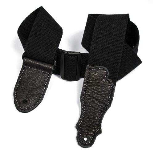 Franklin 2" Black Cotton Guitar Strap with Pebbled Black Leather End Tabs