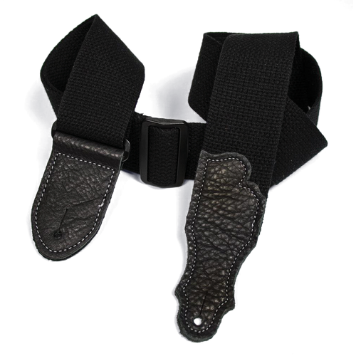 Franklin 2" Black Cotton Guitar Strap with Pebbled Black Glove Leather End Tabs