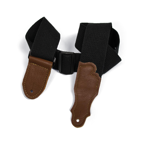 Franklin 2" Black Cotton Guitar Strap with Pebbled Caramel Glove Leather End Tabs