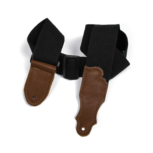 Franklin 2" Black Cotton Guitar Strap with Pebbled Caramel Glove Leather End Tabs
