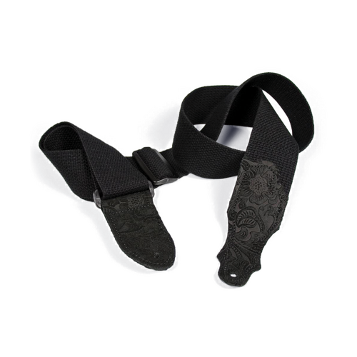 Franklin 2" Black Cotton Guitar Strap with Embossed Black Suede End Tab