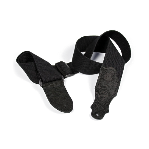 Franklin 2" Black Cotton Guitar Strap with Embossed Black Suede End Tab
