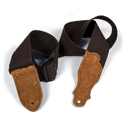 Franklin 2" Chocolate Cotton Guitar Strap with Embossed Caramel Suede End Tab