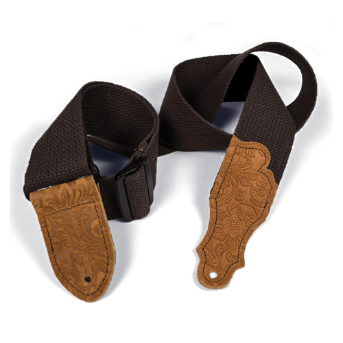 Franklin 2" Chocolate Cotton Guitar Strap with Embossed Caramel Suede End Tab