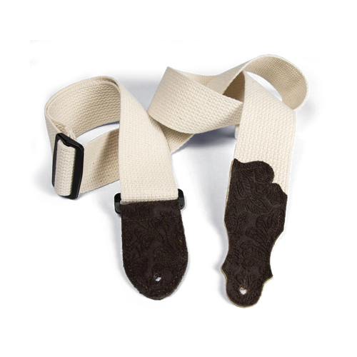 Franklin 2" Natural Cotton Guitar Strap with Embossed Chocolate Suede End Tab, Adjustable 35" to 60"