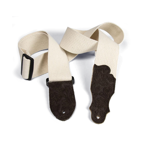 Franklin 2" Natural Cotton Guitar Strap with Embossed Chocolate Suede End Tab, Adjustable 35" to 60"