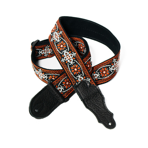 Franklin 2" Orange Retro Folk Weave Guitar Strap with Glove Leather Ends, Adjustable up to 60"