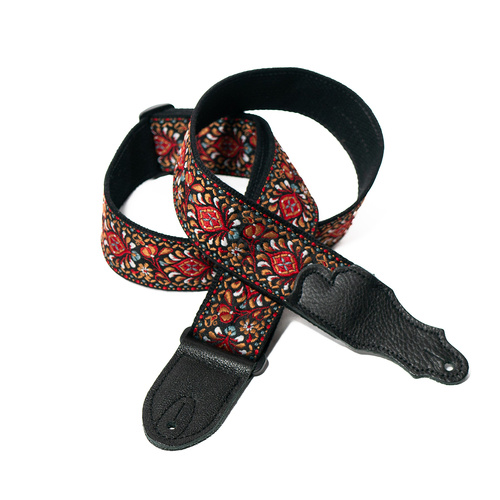 Franklin 2" Red/Bronze Retro Folk Weave Guitar Strap with Glove Leather End Tab