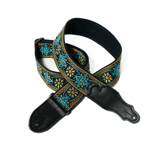 Franklin 2" Turquoise Retro Folk Weave Guitar Strap with Leather End Tab, Adjustable Up to 60"
