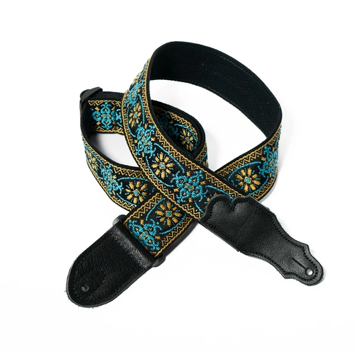 Franklin 2" Turquoise Retro Folk Weave Guitar Strap with Glove Leather End Tab, Adjusts up to 60”