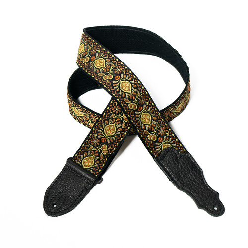 Franklin 2" Yellow Retro Folk Weave Guitar Strap with Glove Leather End Tab, adjusts up to 60"