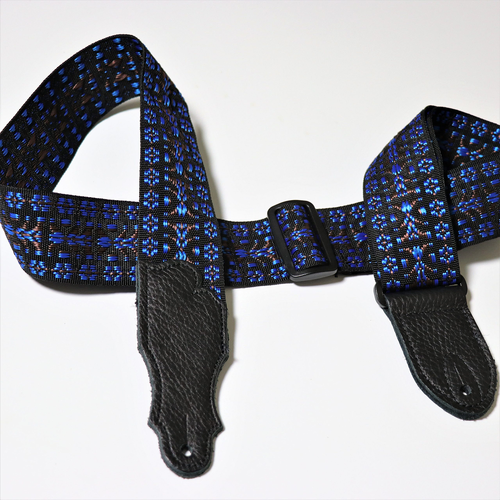 Franklin 2" Woven Nylon Guitar Strap Blue with Black Leather End Tab