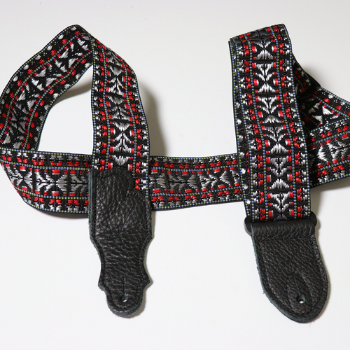 Franklin 2" Woven Nylon Folk Strap Red with Black Leather Ends