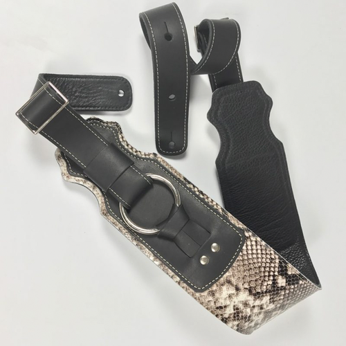 Franklin 3.5" Snake Skin and Black Glove Leather Ring Bass Guitar Strap