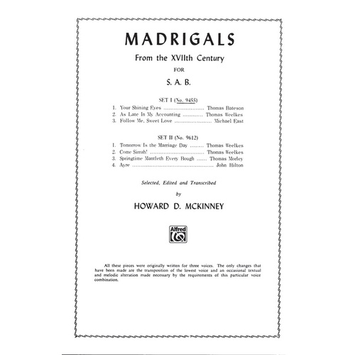 Madrigals SAB Set 1