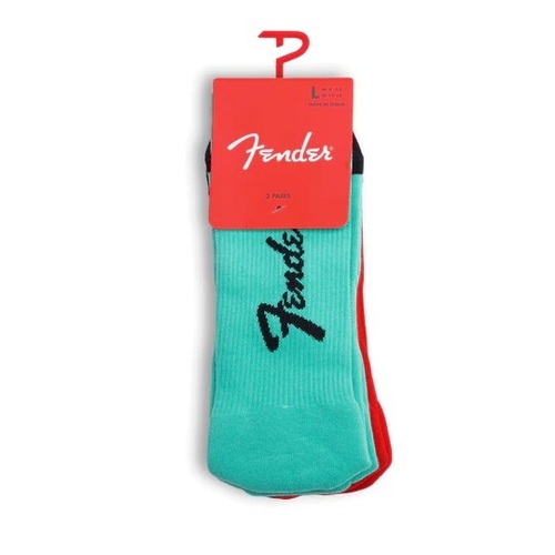 Perris Licensed Fender "Exploded Logo" Large Crew Socks - 3-Pair in Assorted Colors