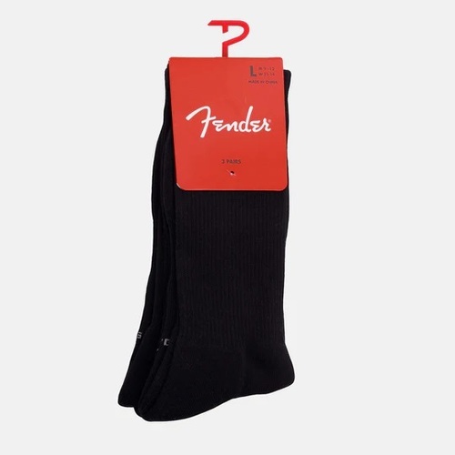 Perris Licensed Fender Classic Large Crew Socks - Black (3-Pair)