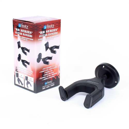 Fretz Short Self-Securing Wall-Mounted Guitar Hanger with Padded Yoke and Swivel Head (Black)