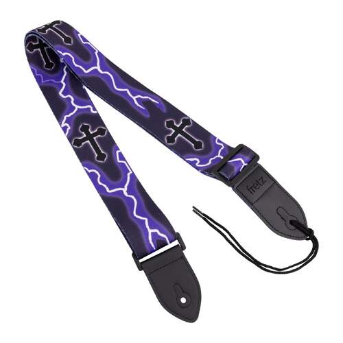 Fretz FGST-C25 Printed Polyweb Guitar Strap with Microfiber Leather Ends, Adjustable up to 57"