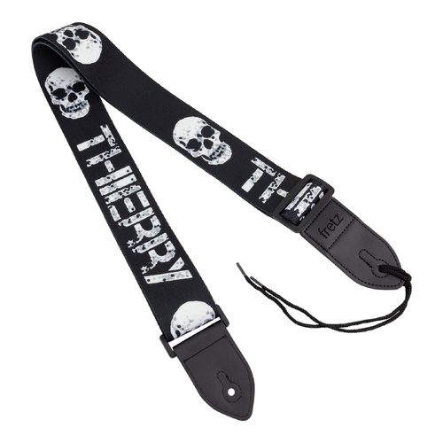 Fretz FGST-C33 Printed Cotton Guitar Strap - Skull & Noise, 2.5" Wide, Adjustable Up to 57", Microfiber Leather Ends
