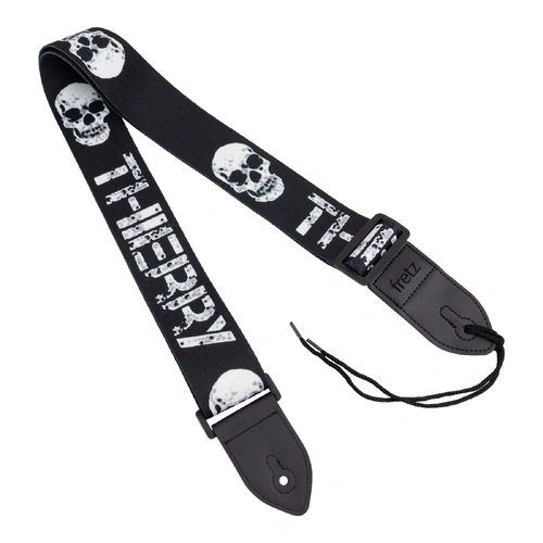 Fretz FGST-C33 Printed Cotton Guitar Strap - Skull & Noise, 2.5" Wide, Adjustable up to 57" with Microfiber Leather Ends