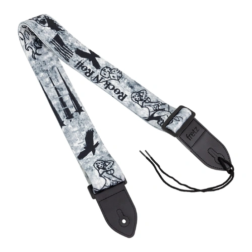 Fretz FGST-C33 Printed Cotton Guitar Strap with Microfiber Leather Ends, Adjustable up to 57"