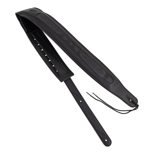 Fretz FGST-GL56 Padded Leather Adjustable Guitar Strap - Black, 3.5" Wide, Adjustable Up to 53" Length