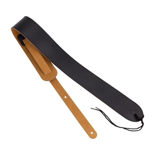 Fretz 2.5” Adjustable Genuine Leather Guitar Strap - Black