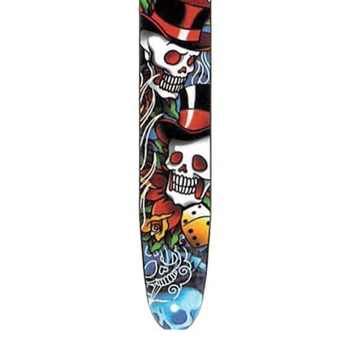 Fretz Goth High Resolution Printed Leather Guitar Strap - Top Hat Skull, 2.5” Adjustable Genuine Leather